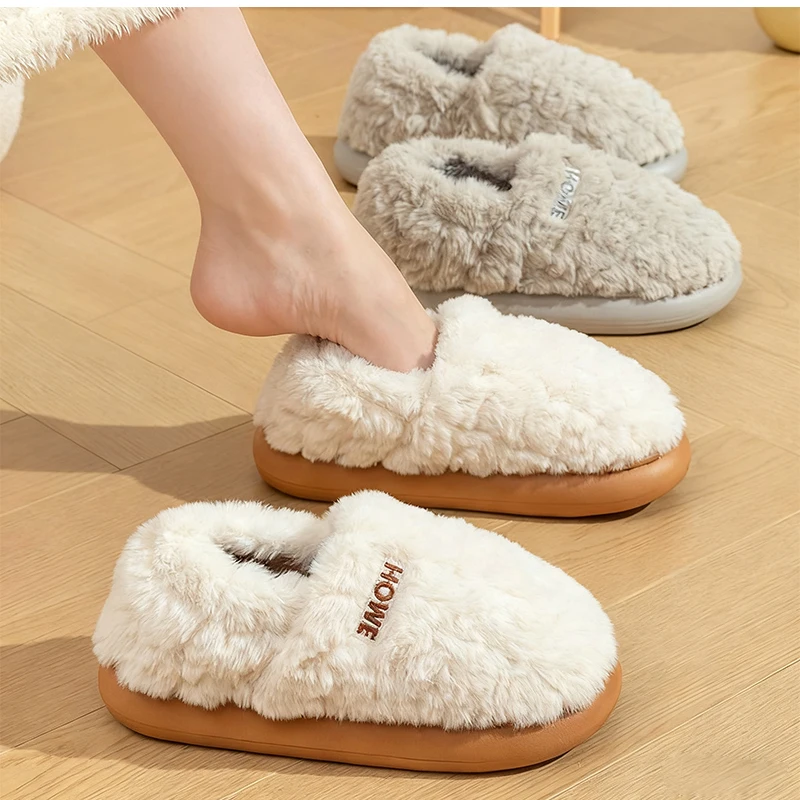 

Уютные плюшевые домашние тапочки для женщин и мужчин, теплые нечеткие домашние тапочки с нескользящей подошвой, мягкая пушистая домашняя обувь