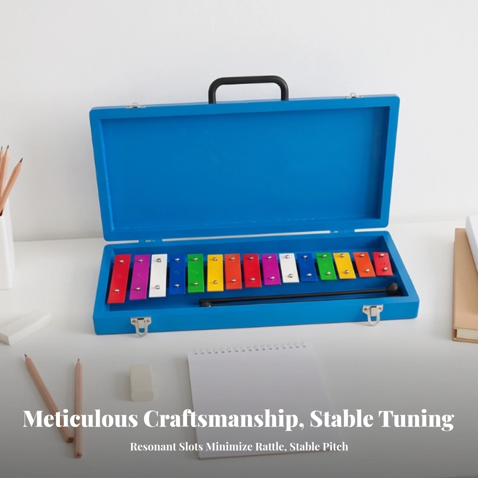 Glockenspiel with Mallets 15-Note Glockenspiel Xylophone Compact Percussion Instrument Long-Lasting for Beginners, Music Lessons