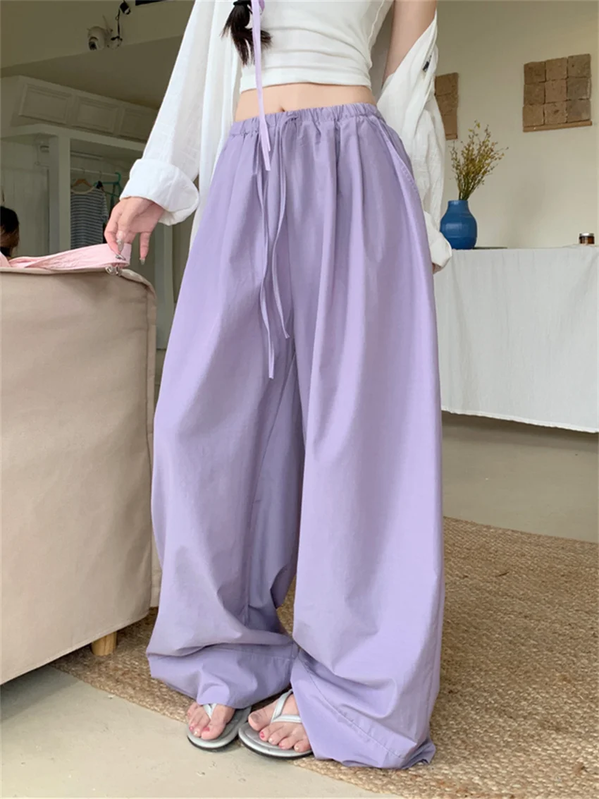 

PLAMTEE S-2XL Summer Mopping Trousers Chic Fashion Solid Gentle Office Lady Mujer Sports Straight Casual All Match Wide Leg New