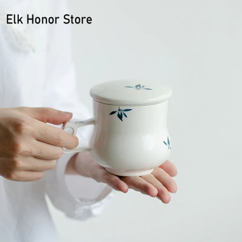 320ml Pure Hand-painted Butterfly Orchid Ceramic Tea Water Separation Cup Chinese Filter Tea Maker Personal Special Mug Tea Set