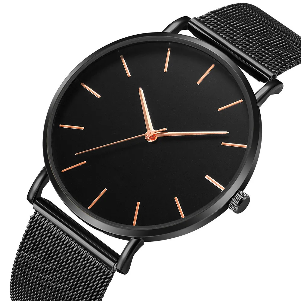 Fashion Ultra Thin Creative Black Stainless Steel Quartz Watches Men Simple Fashion Business Wristwatch Clock Male Relogios