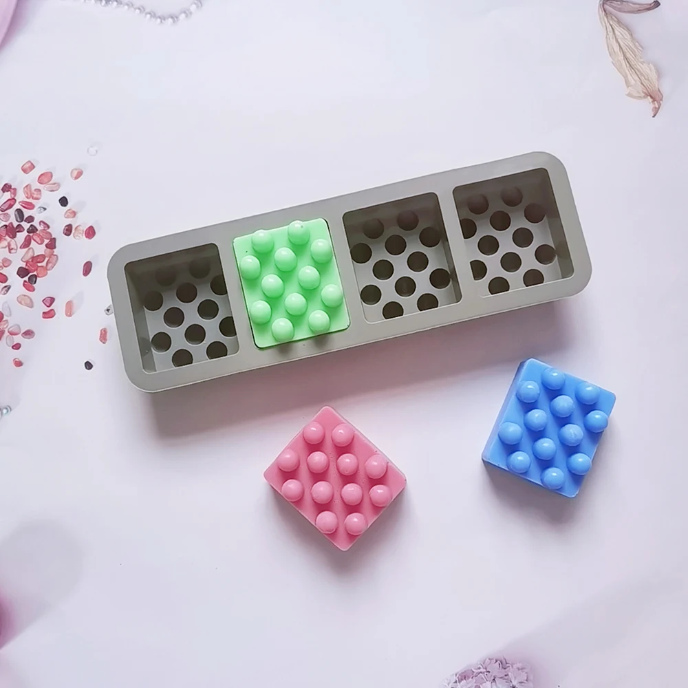 4 ثقوب تدليك قالب الصابون مربع سيليكون قوالب لصنع الصابون اليدوية نونستيك غسول قالب بار Aromatherapy بها بنفسك الروائح اليدوية