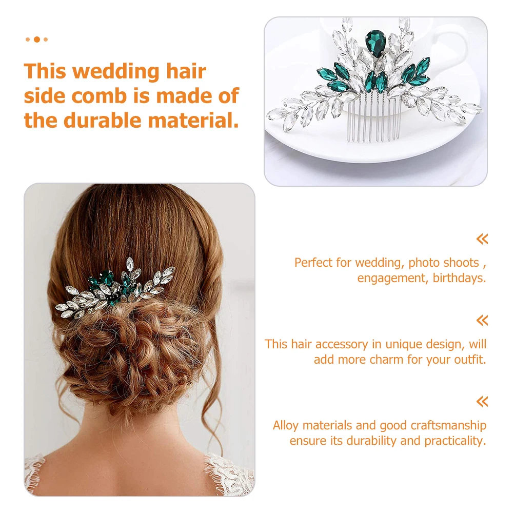 

Bridal Hair Comb Rhinestone Gold Clips Side Combs Women Green Alloy Durable Wedding Birthday Elegant Accessories Hair Decor