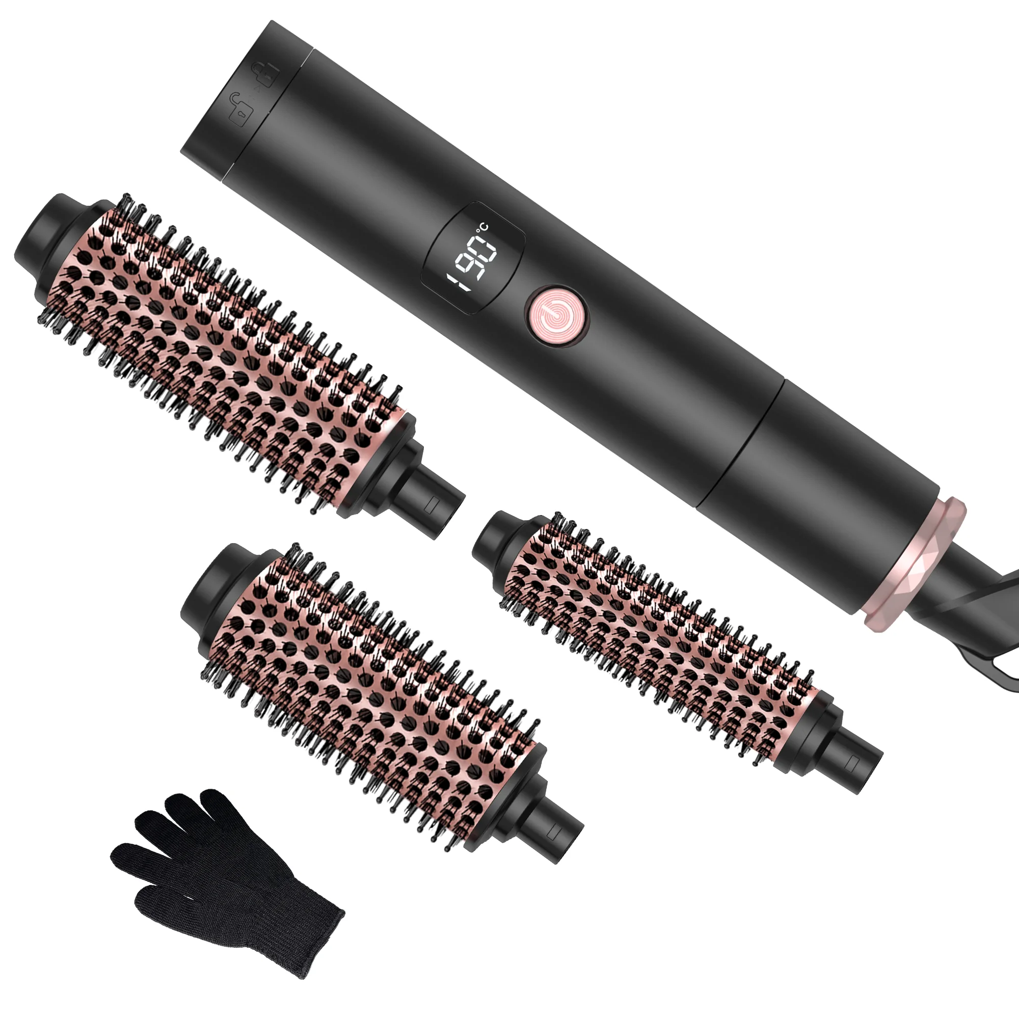 

UKLISS 3 in 1 Curling Iron,Curling Wand Set with Curling Brush and 3 Interchangeable Ceramic Curling Wand(1.25"-1.75"),Black