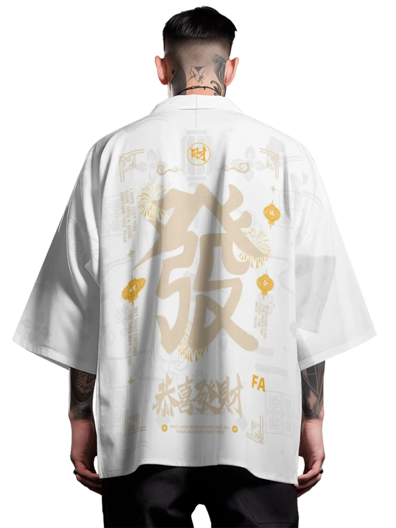 

Samurai Kimono Men Lucky Letter Haori Traditional Kimono Cosplay Summer Japanese Fashion Yukata Hawaiian Shirt Robe Cardigan