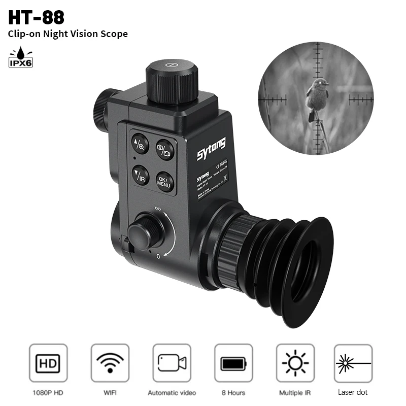 Sytong-IR Night Vision Camera for Hunting, Mini Digital Riflescope, Sight Scope, Laser Dot Aiming, HT-88, WiFi