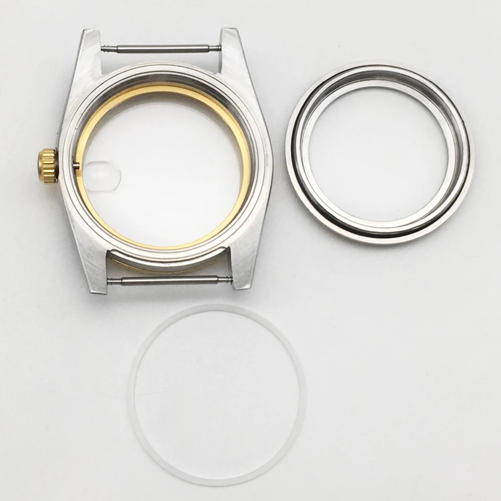 5ATM 36 مللي متر حافظات الساعات الفاخرة الياقوت الزجاج العلوي مقاوم للماء صالح NH35 حركة 28.5 مللي متر الطلب المسمار تاج