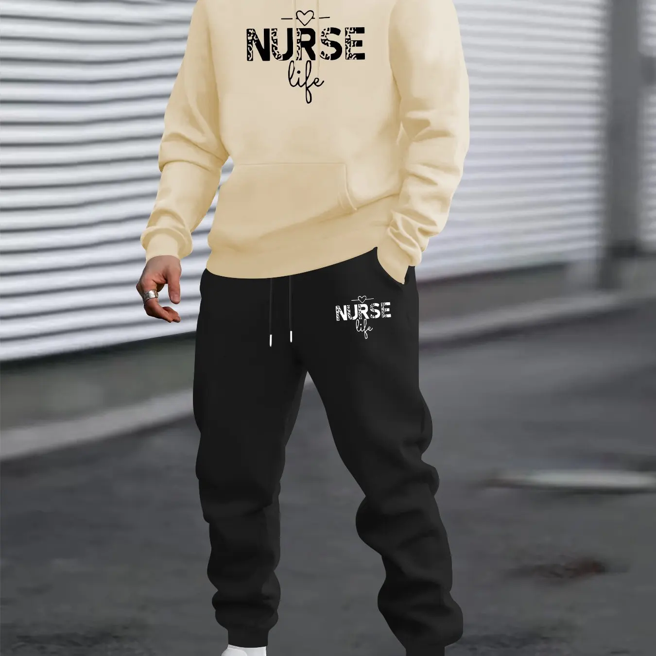 Men Simple Letter Printed 2‑Piece Tracksuit Long Sleeve Hoodie Sweatpants Set Casual Fashion Sportswear Daily Men Outfit