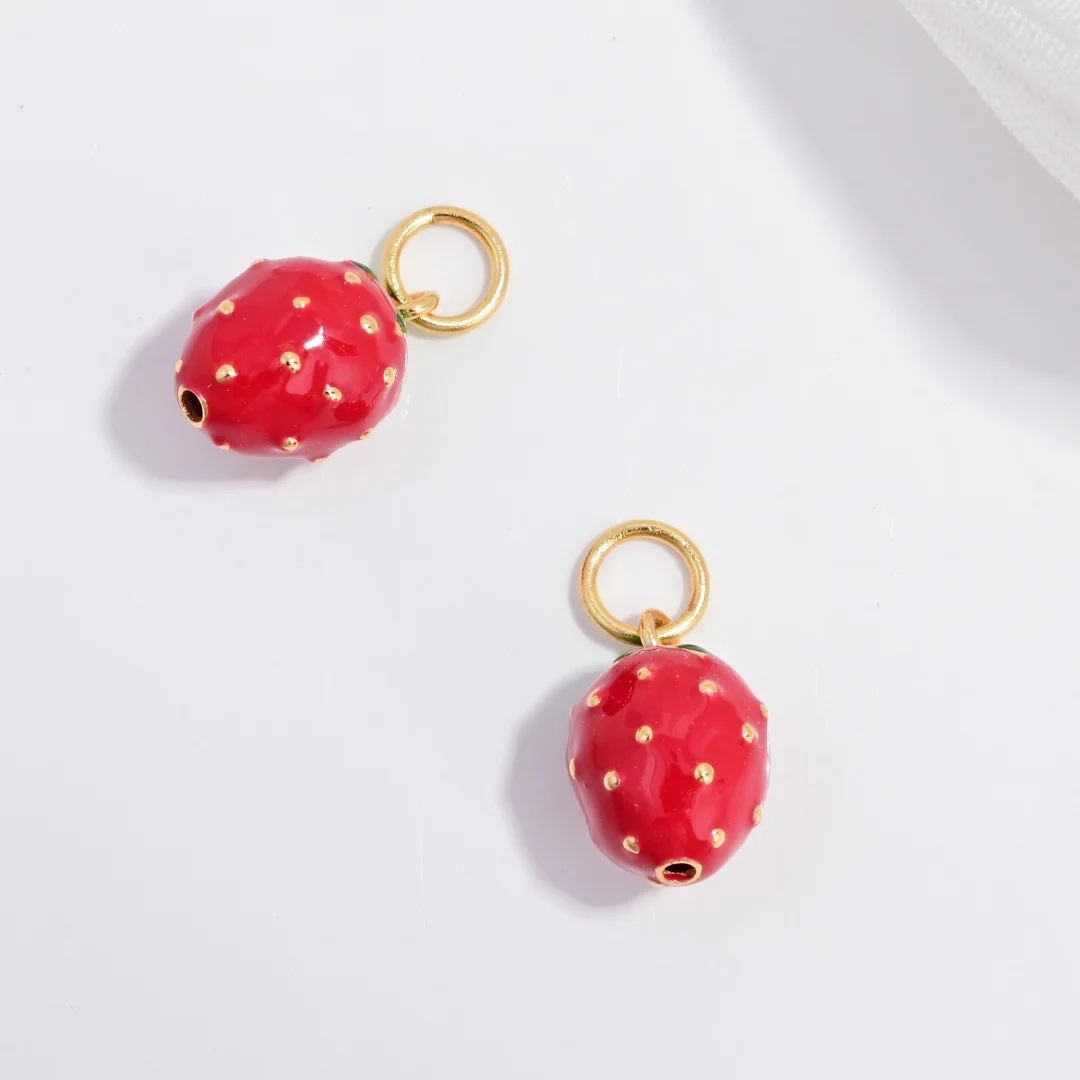S925 Sterling Silver Cute Three-Dimensional Mmall Strawberry Charm DIY Handmade Bracelet And Necklace Jewelry Accessories SD99