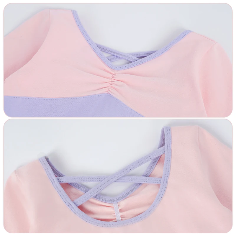 Mädchen Ballett Trikots Tanz Tutu Farbe Spleißen Tanz Bodys Langarm Kinder Gymnastik Trikot mit 4-lagigem Mesh Tutu Rock