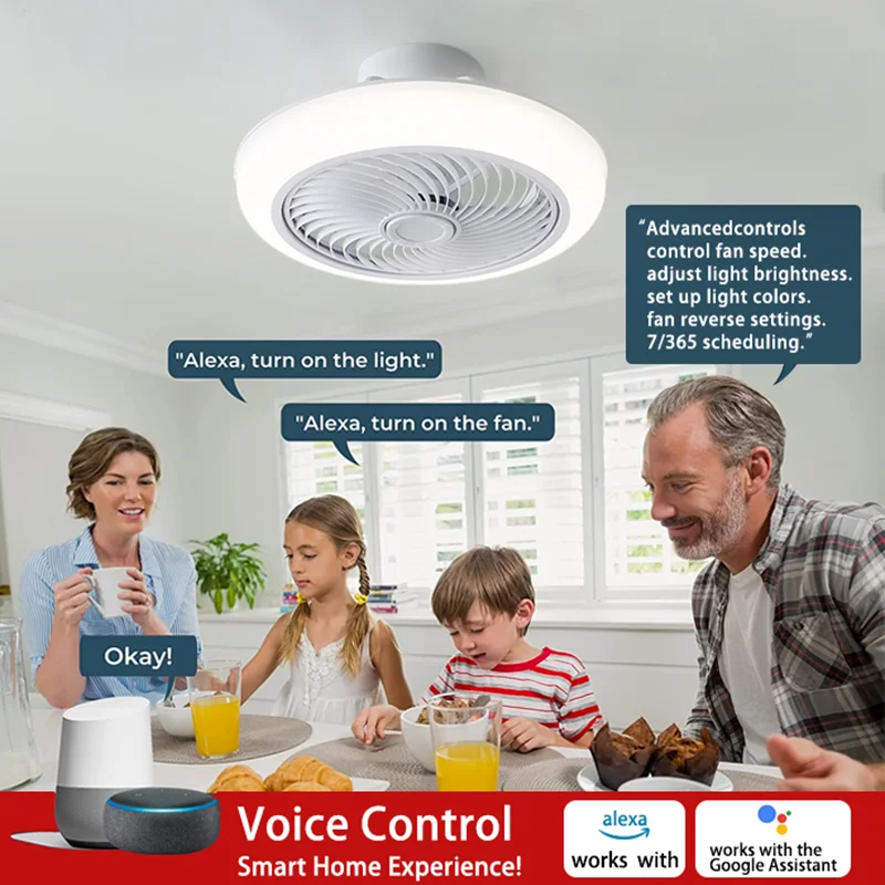 Round  Ceiling Fan  Living Room Enclosed Ceiling Fan with Remote Control Adjustable  Ceiling Fan with Lights