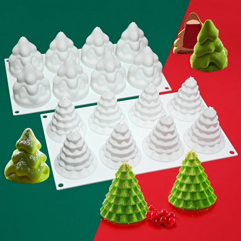 Christmas 8 Snow Tower Snow Treasure  Tree Mousse Mold Stereo Rhinestone  Cake Silicone Baking Mould