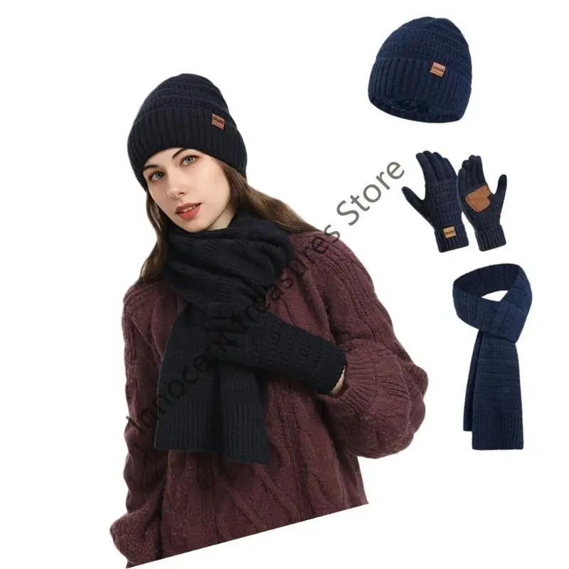 3XUA مجموعة قفازات وشاح الشتاء وإكسسوارات الشتاء وأغطية الرأس المحبوكة للجنسين