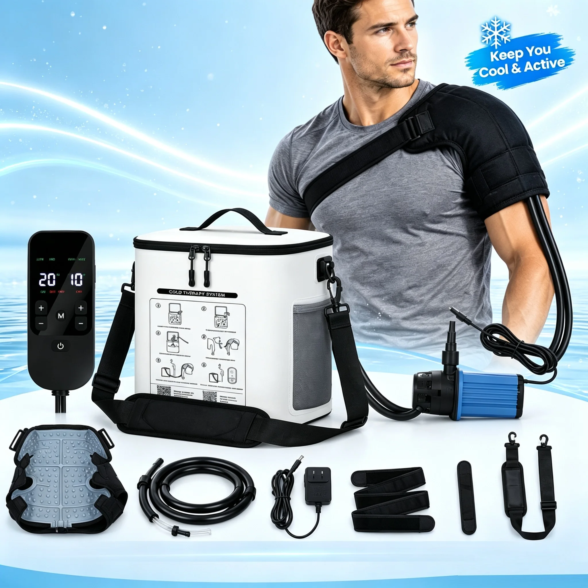 Cold Pad Machine for Shoulder with Programmable Timer & Quiet Pump – Adjustable Cooling System for Home & Travel