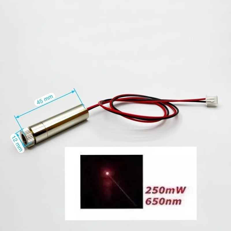 Módulo de punto láser rojo de alta potencia, 250mW, 650nm, 3-4,5 v, con enfoque, máquina de grabado DIY, cabezal láser