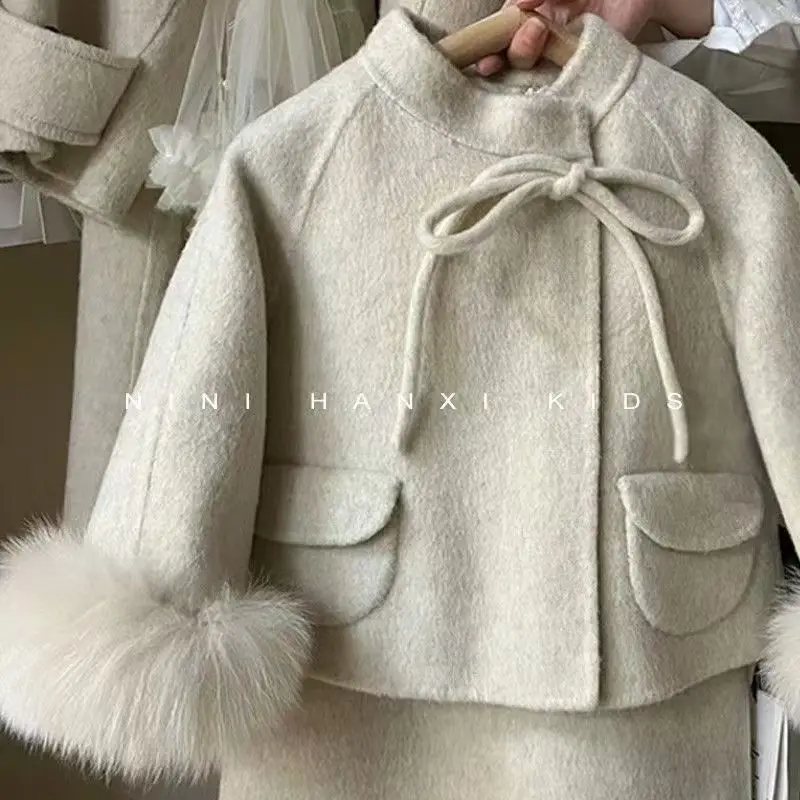 Girl's Woolen Small Fragrant Style Set Autumn And Winter 2026 New Children's Clothing Western-style Woolen Two-piece Set