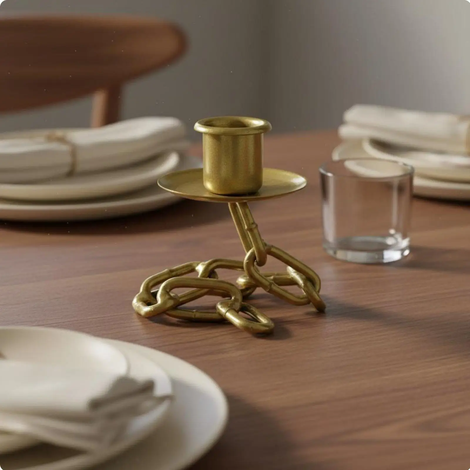 Creative Chain Link Decorative Candle Holder Gold Tone Metal Taper Candlestick for Nordic Living Room Accents