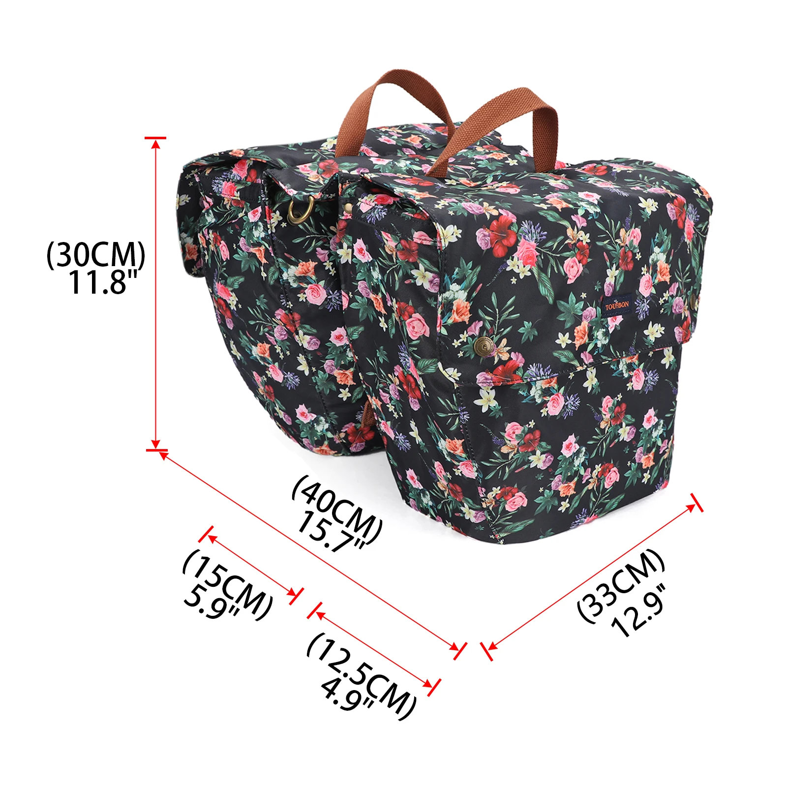 Tourbon Retro Bicycle Double Panniers Rear Rack Trunk Bike Luggage Storage Back Seat Bags 23L Waterproof Wax Canvas Flower