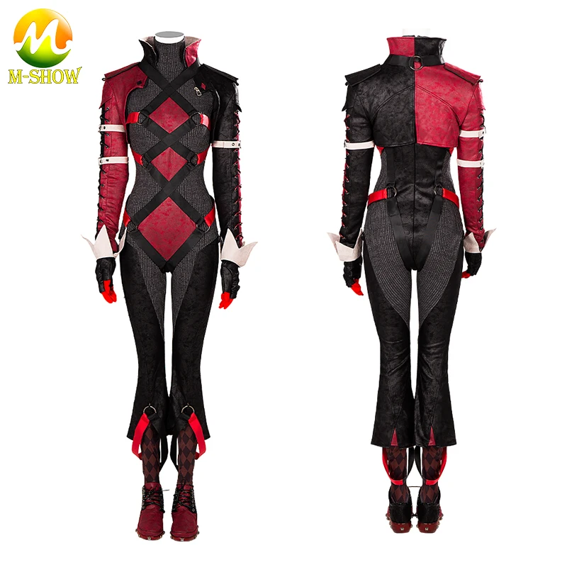 

Harley Cosplay Costume Joker Women Outfit Full Set Red and Black Quinn Halloween Cosplay Costume Bodysuit