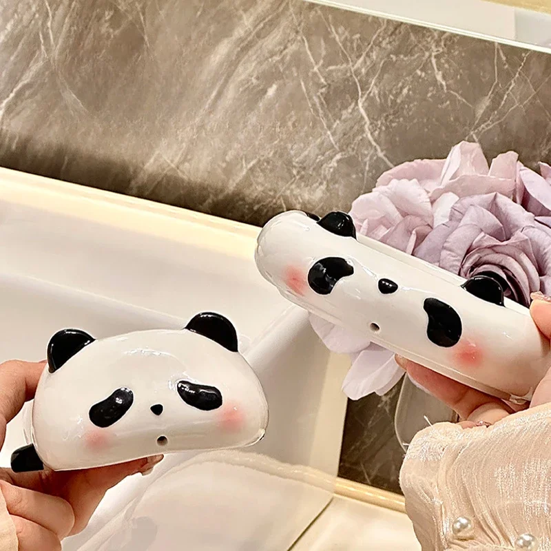 1pc Cute Panda Soap Box Bathroom Ceramic Shower Soap Dish Creative Cartoon Drain Soap Storage Shelf Tray Bathroom Accessories