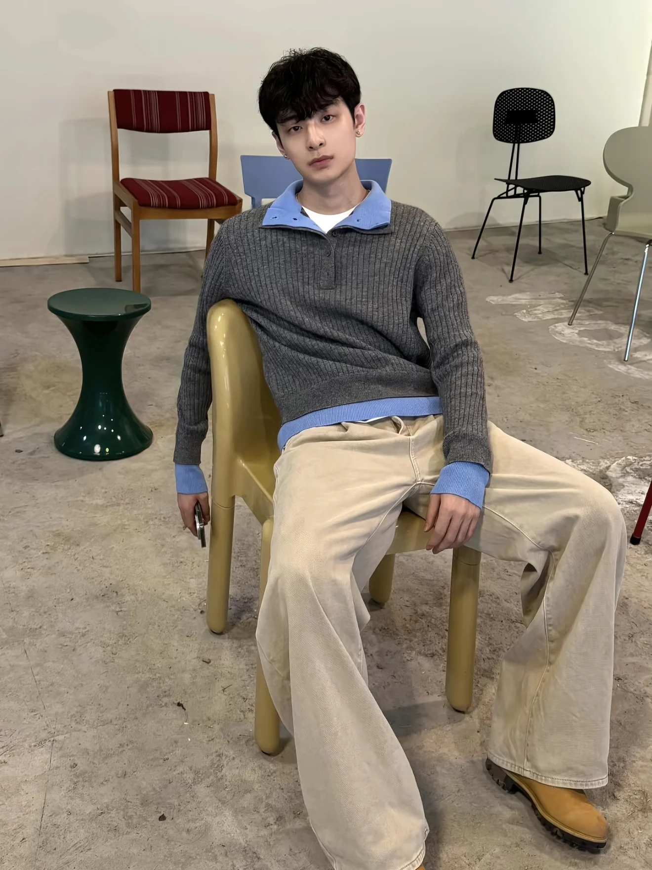 الأمريكية Sle اللون بلو محبوك سترة الرجال الخريف الشتاء كسول عادية تنوعا Knowl سترة طبقة مزدوجة طوق #3