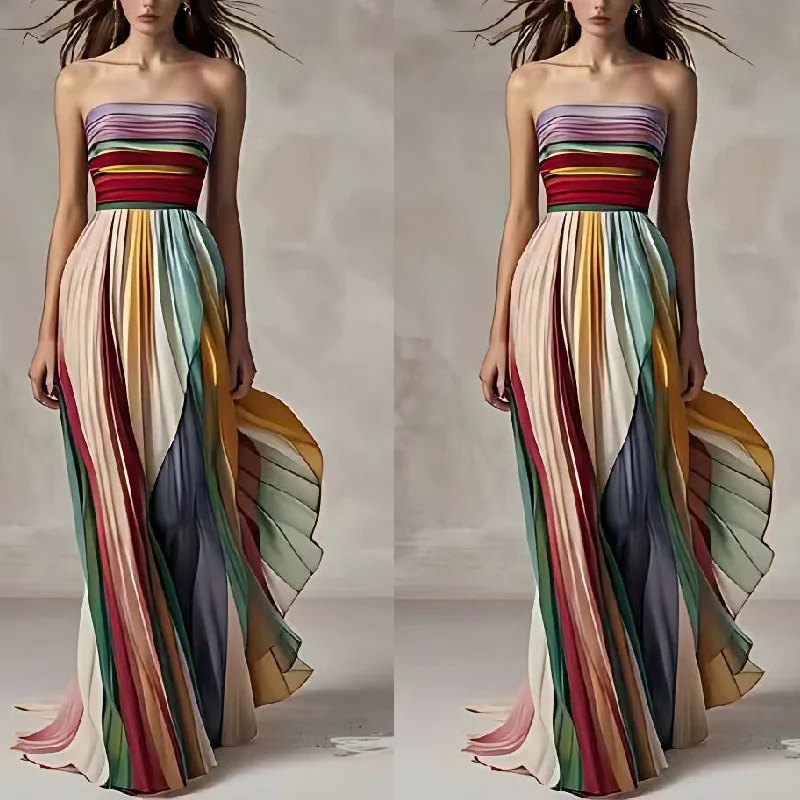 

2024 New Fashion Sexy Tube Top Waist Print Colorful Ruffled Long Dress Vestidos De Mujer Birthday Dress for Women