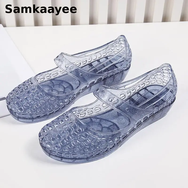 

Женские сандалии 36–40, летняя пляжная обувь, прозрачная нескользящая обувь на мягкой подошве с кристаллами на плоской подошве, однотонная обувь без шнуровки y1