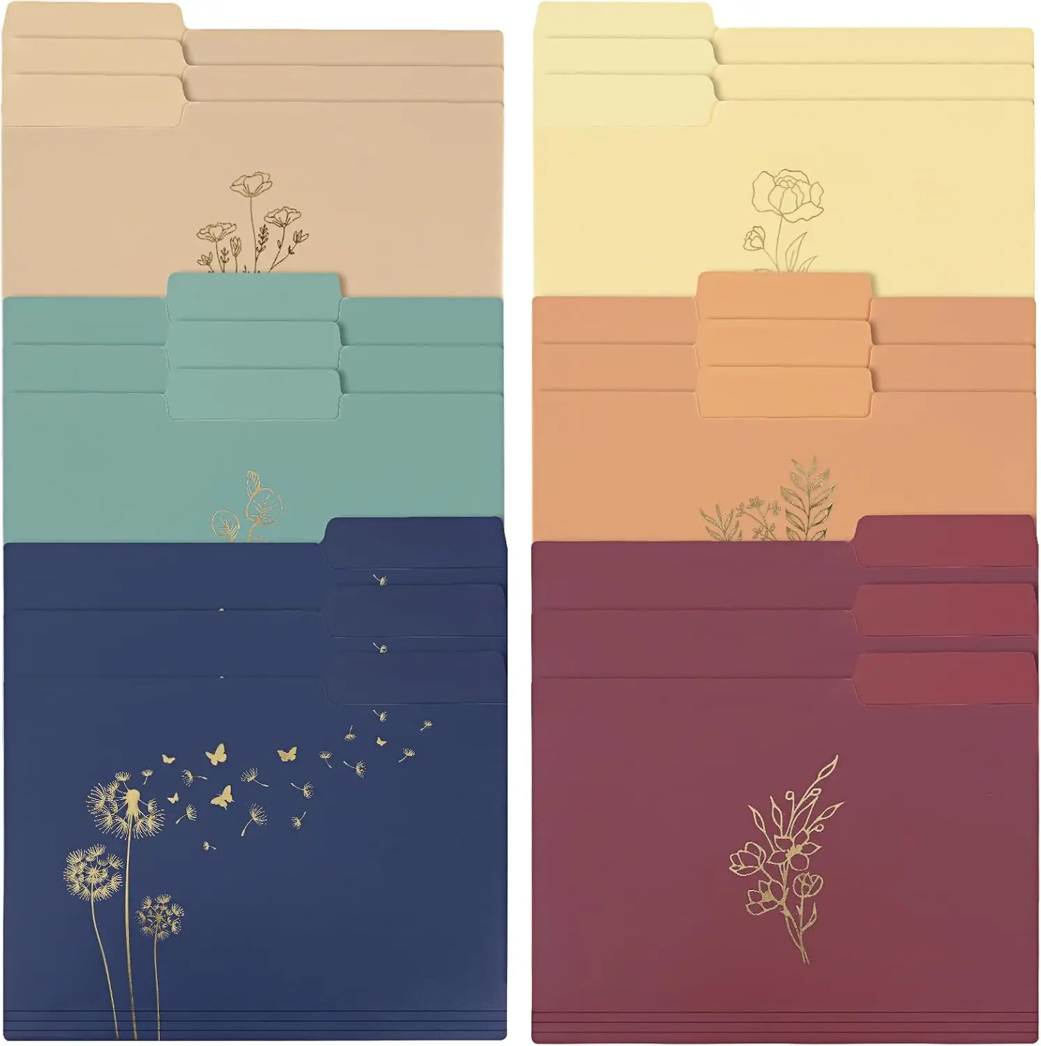

18 Pack Decorative Plastic File Folders with Floral Patterns and Gold Foil, Vintage Style for Office School Home