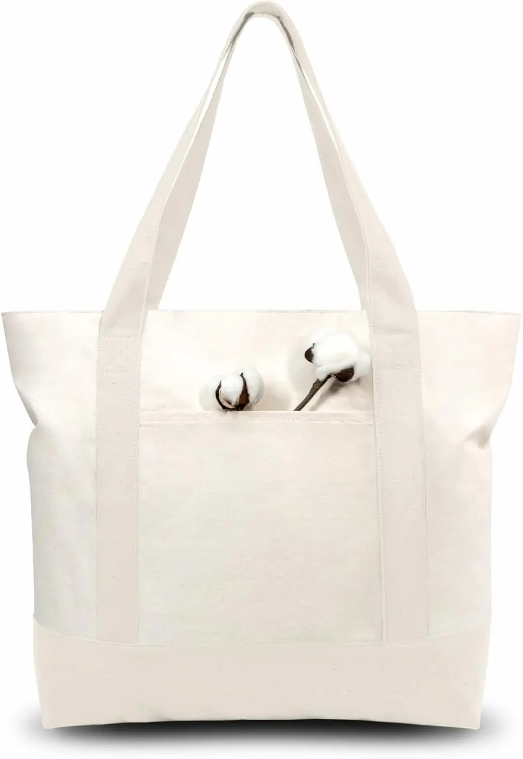 30-Pack Stylish Canvas Tote Bag with an External Pocket, Top Zipper Closure, Daily Essentials (Natural)