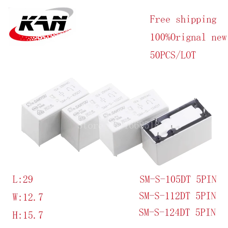 

Free shipping 50pcs Power relay SM-S-105DT SM-S-112DT SM-S-124DT 5VDC 12VDC 24VDC 12A 250VAC 5PIN Original New