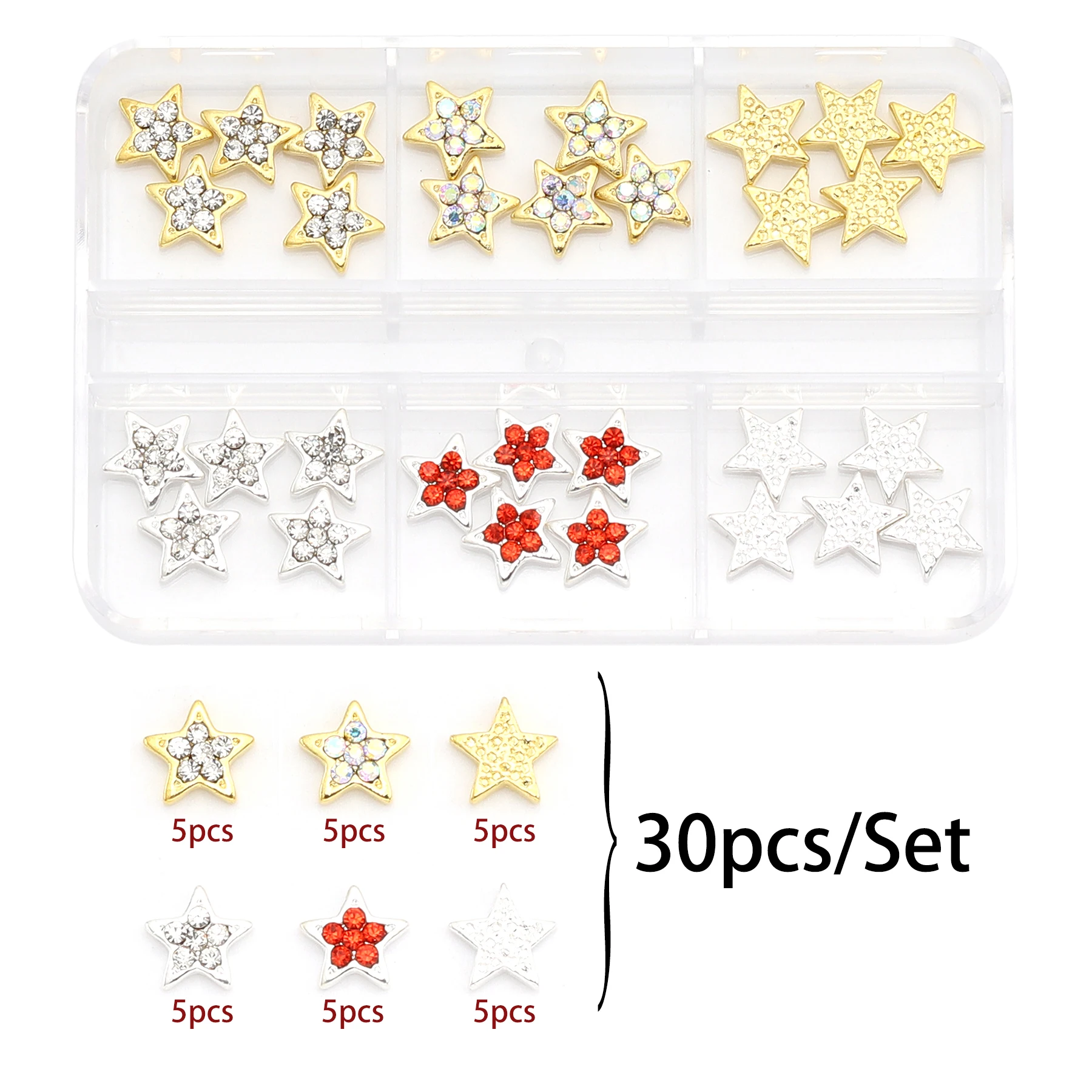 30 Pcs/Set Luxury Metal Cross Butterfly Heart Nail Art Decoration Shining Rhinestone Gemstone Diamond Charm DIY nail accessories