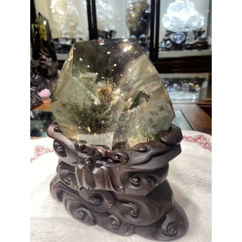 Chinese Feng Shui Crystal Crafts Top Quality Polished Natural Green Garden Landscape Phantom Quartz Stone Collection Decoration