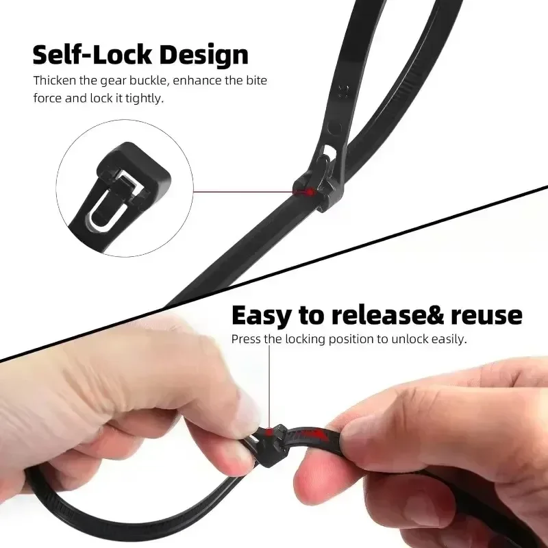 Nylon Cable Ties Self-locking Adjustable Zipper Ties Industrial Fixing Ties Reusable Fastening Rings for Home Offices Wholesale