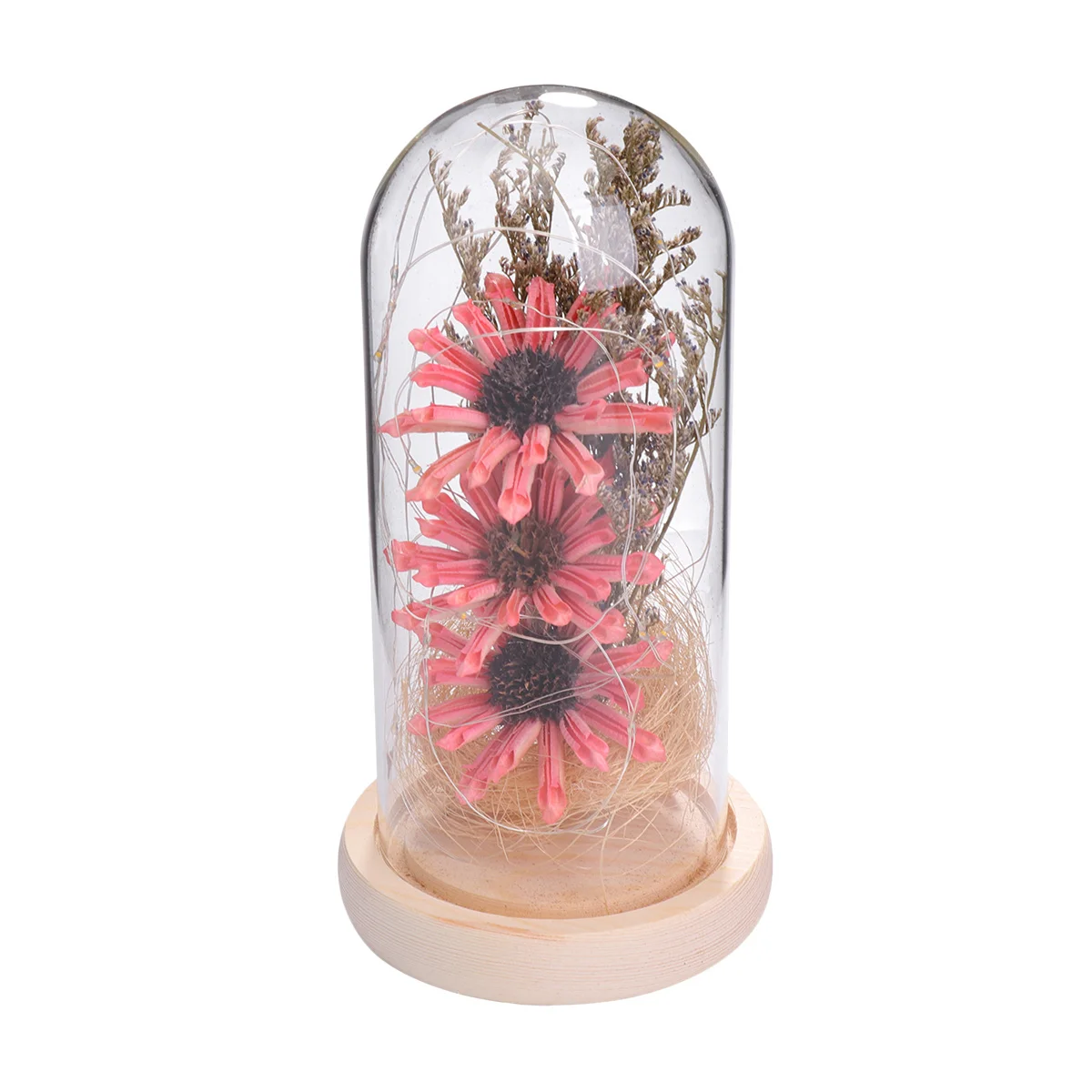

Artificial Sunflower LED Mini Glass Dome Light Pink Desktop Ornament Light for Party Wedding Home