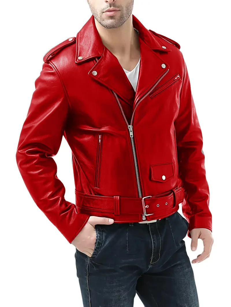 Leather Jacket Business Black Red Men Casual Leather Coats New Men Business Fashion Male Suit Collar Large Size Slim Fit Top
