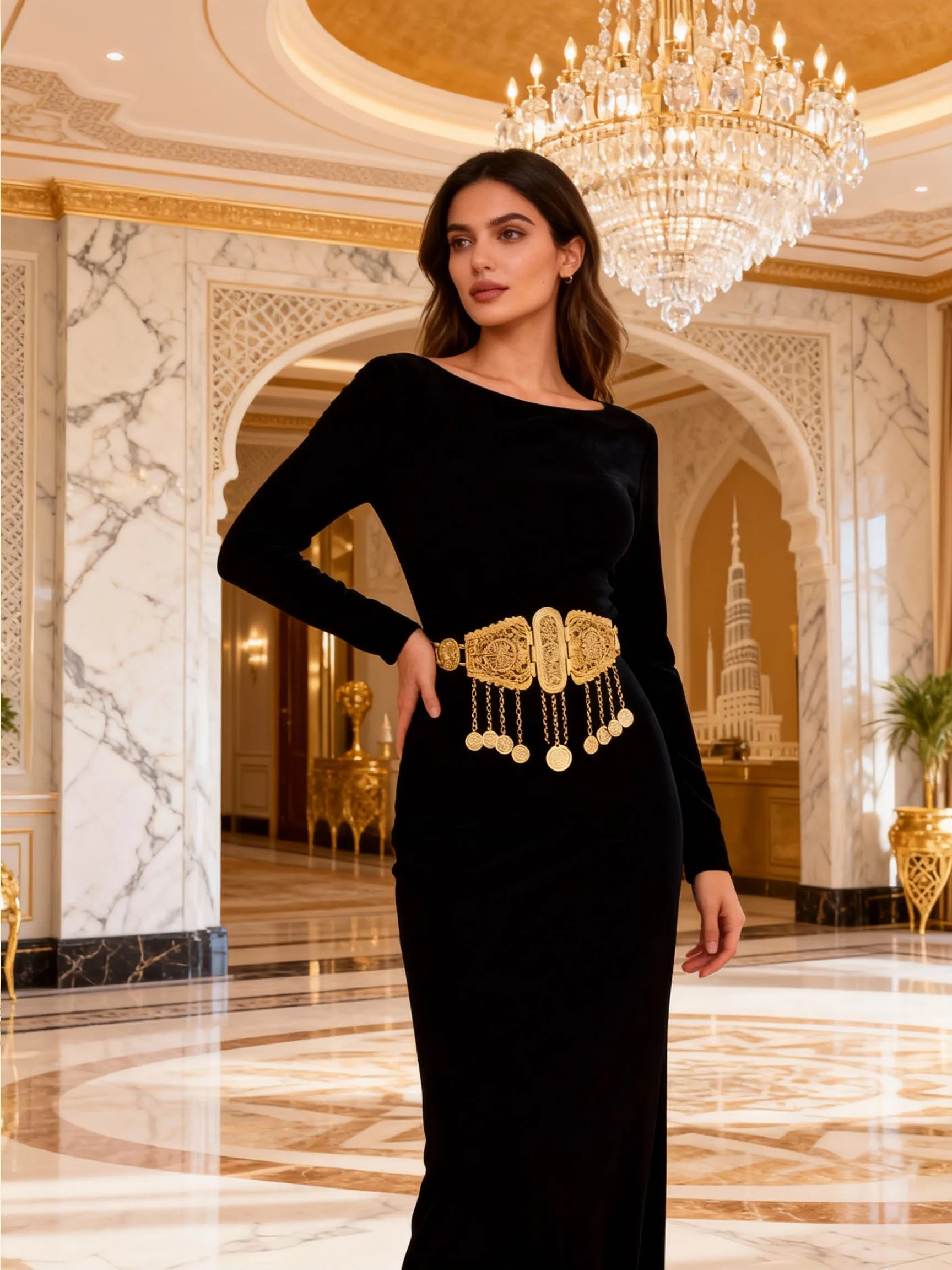 

Пояс в богемном стиле с золотым тиснением и кисточками для женщин, модный уличный аксессуар для свадебной вечеринки, идеальный подарок для друзей