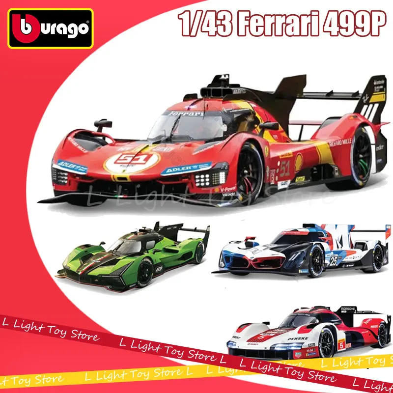 Bburago 1/43 Ferrari 499P 24 uur Le Mans Rally Champion BWM M Hybird V8 Porsche 963 gegoten automodel Lamborghini SC63 stofkap