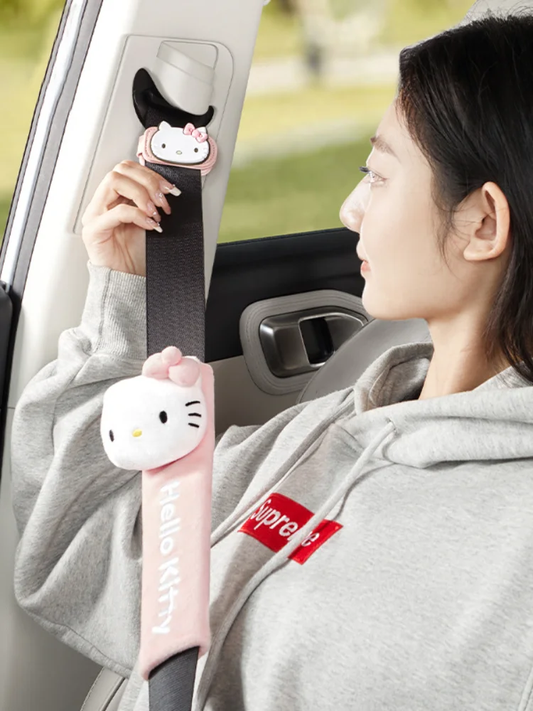 Sanrio hello kitty capa de cinto de segurança do carro macio decorar triângulo ajustável crianças cinto de segurança almofada clipes proteção acessórios do carro