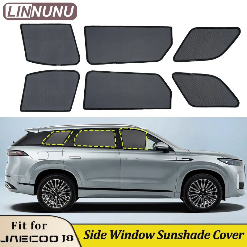 

LINNUNU Magnetic Car Sunshade Side Window Curtain Mesh Summer Sun Shade privacy UV Protection For Jaecoo J8 2025 2026 accessorie