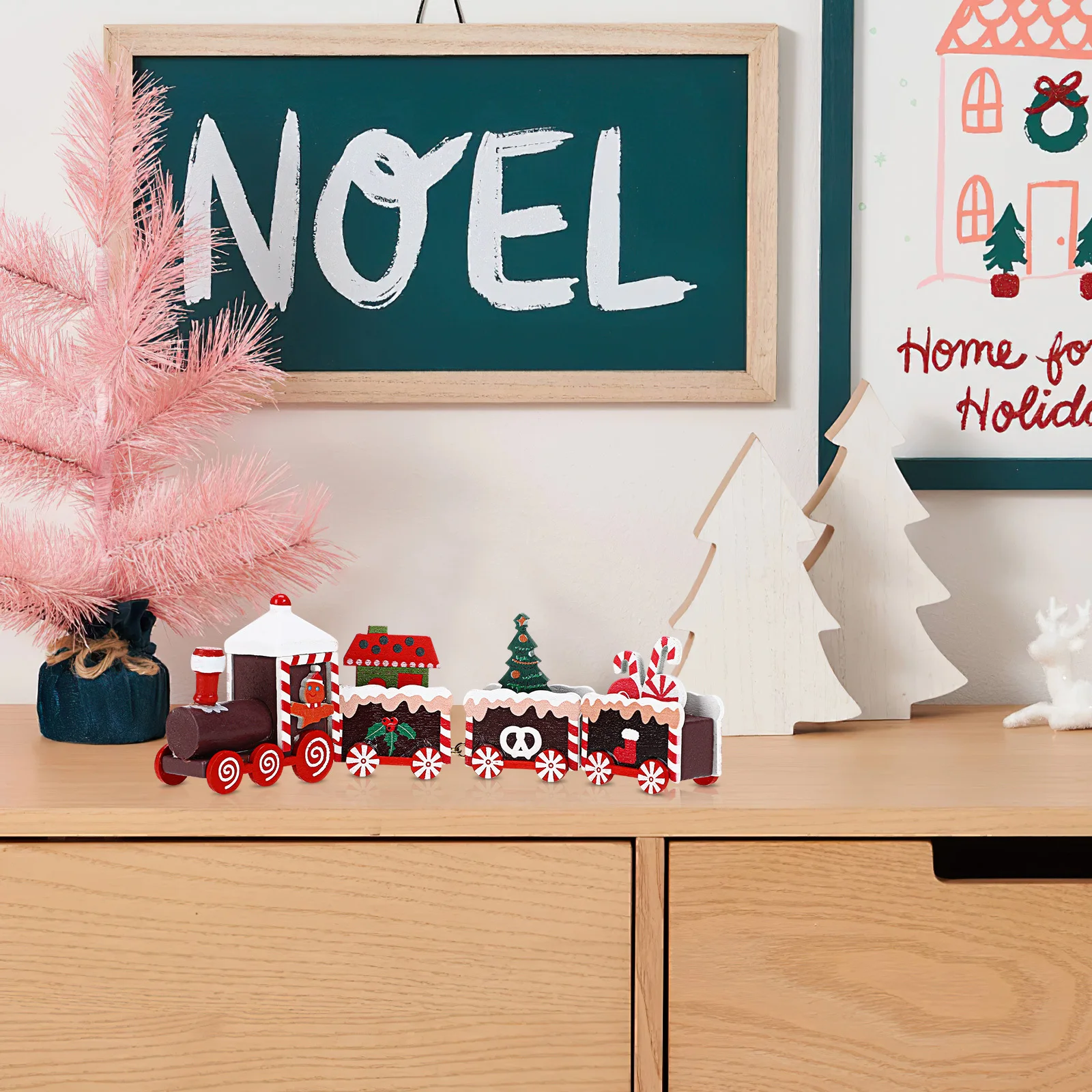 1 pz piccolo treno in legno unico decorazione artigianale di Natale torta di compleanno creativa decorazioni per il desktop di Natale fornitura natalizia ornamento festivo