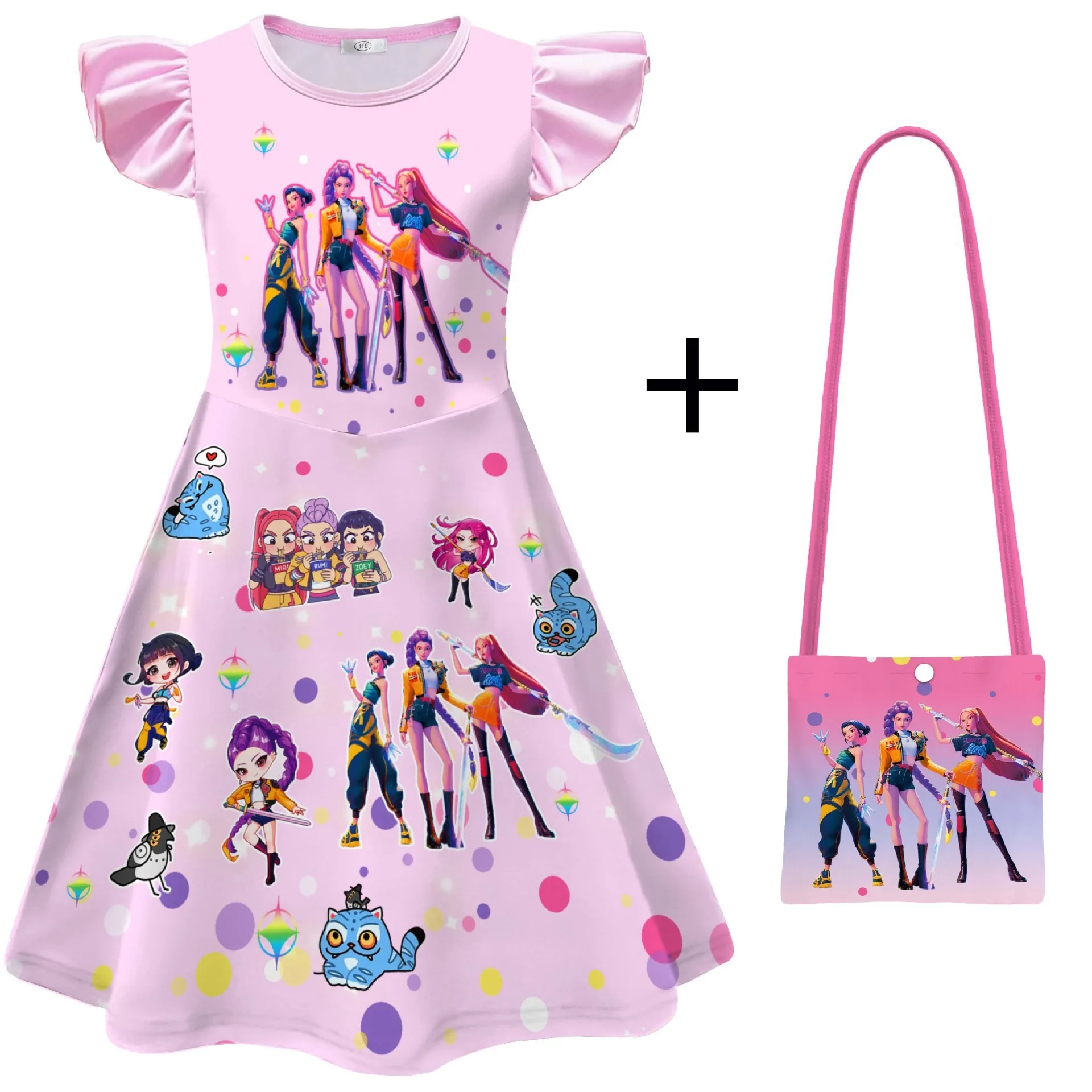 

2025 New K-POP Girl's Nightgown - Short Sleeve Flowy Sleep Dress with Print, Milk Silk Pajama for Kids 3-12 Years