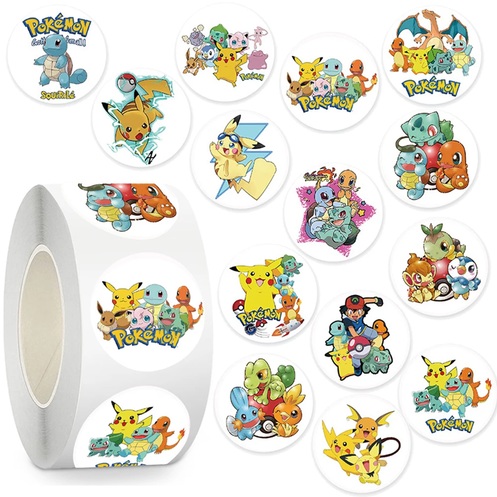 500 sztuk/rolka Kreskówkowe Anime Pokemon Słodkie Naklejki do Zamykania Pikachu Naklejki Dekoracyjne DIY Laptop Telefon Śmieszne Naklejki Nagroda Zabawka Prezent