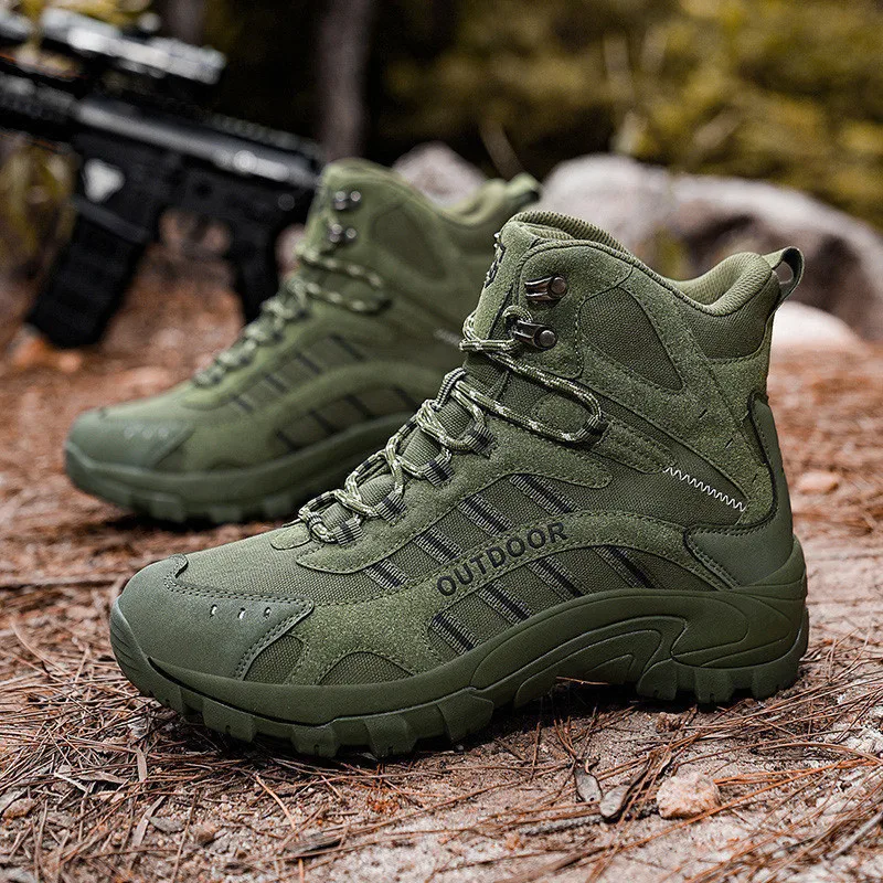 

High-quality Fashion Green Hiking Boots for Men Platform Waterproof Boots Size 48 Outdoor Work Boots Men Botas Senderismo Hombre