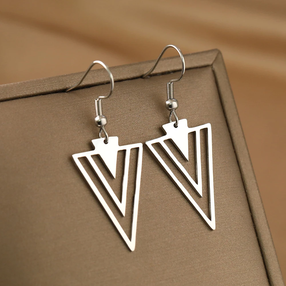 Stainless Steel Earrings Grunge Y2K Streetwear Unique Inverted Triangle Pendants Goth Dangle Earrings For Women Jewelry Male New