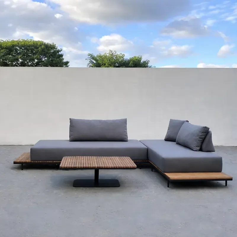 Waterproof Outdoor Teak Wood Modular Sofa Set Hotel Villa Sectional Contract Grade Furniture