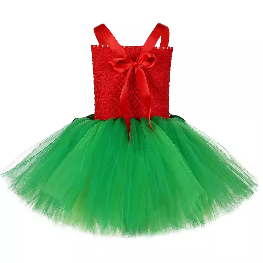 Girl Hawaiian Princess Tulle Dress With Flower Garland Kids Summer Beach Christmas Halloween Party Tropical Holiday Photo Outfit