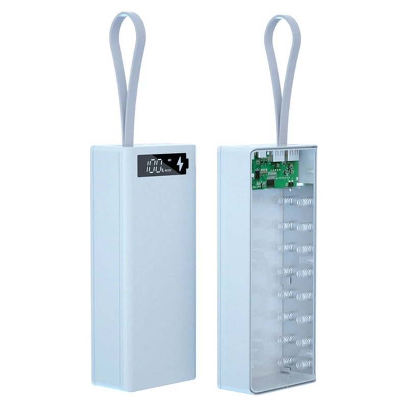 Power Bank Box Battery Charging Box Without Battery Detachable LCD Display 16X18650 Battery Case Power Bank Shell,Balck