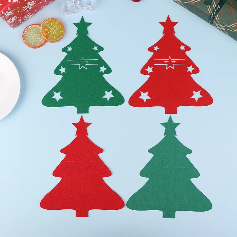 6Pcs Christmas Tree Cutlery Covers Felt Non-woven Fabric Knife Fork Set Bags New Year Xmas Party Decor Tableware Holder Mats