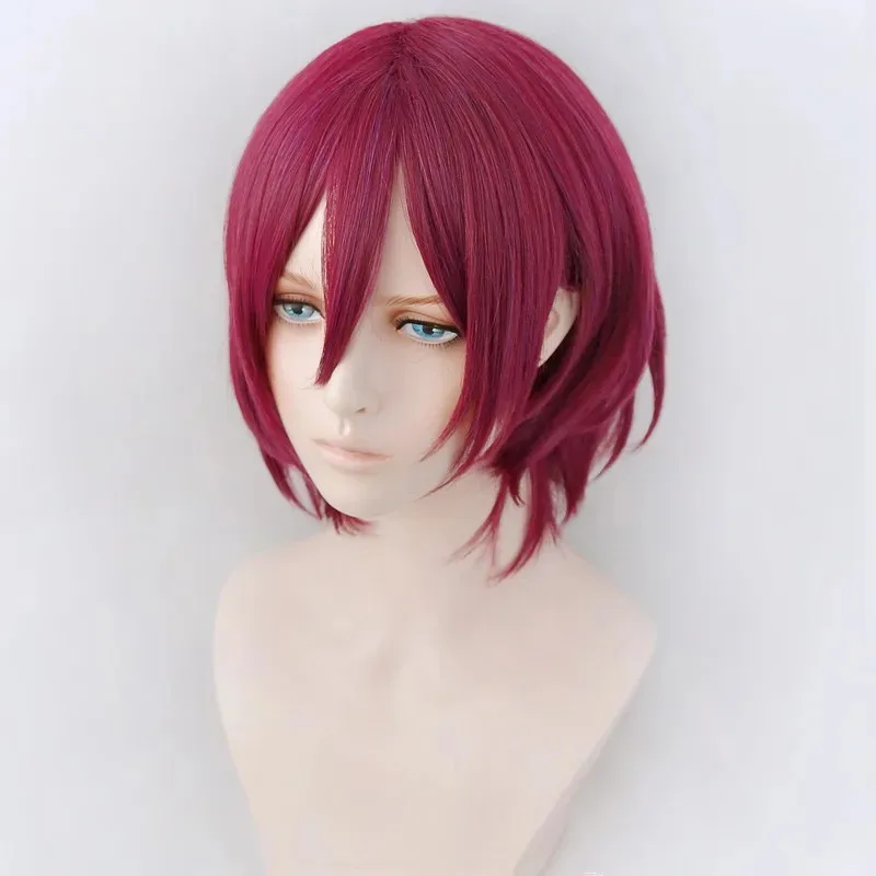 ABC123Ensemble نجوم إيبارا تأثيري قصير أحمر مختلط الباروكات مقاومة للحرارة الشعر الاصطناعية + غطاء شعر مستعار Saegusa Ibax;3,f'6,h.7;j #1