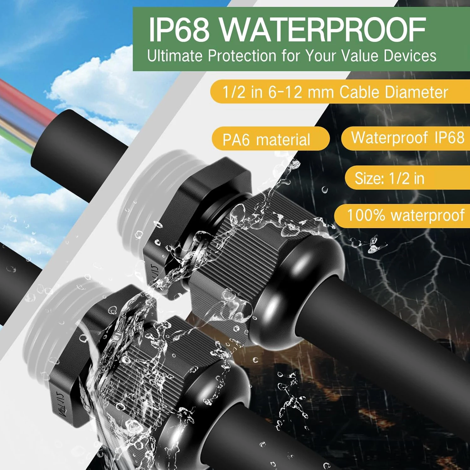 

Waterproof IP68 Electric Wires Connector Cord Joint NPT Cable Gland Kit